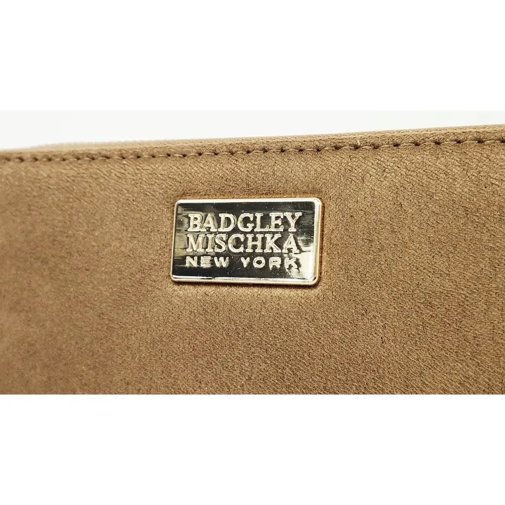 Badgley Mischka Tan Brown Suede Zip Around Wristlet Continental Wallet NWT